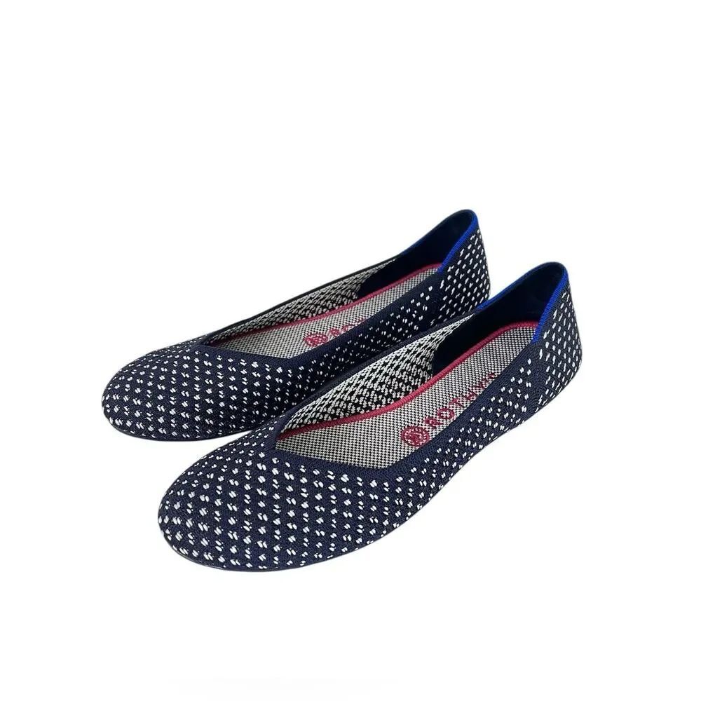 Rothy’s Maritime Honeycomb Ballet Flats Navy Blue White Spotted Knit Shoes 9W